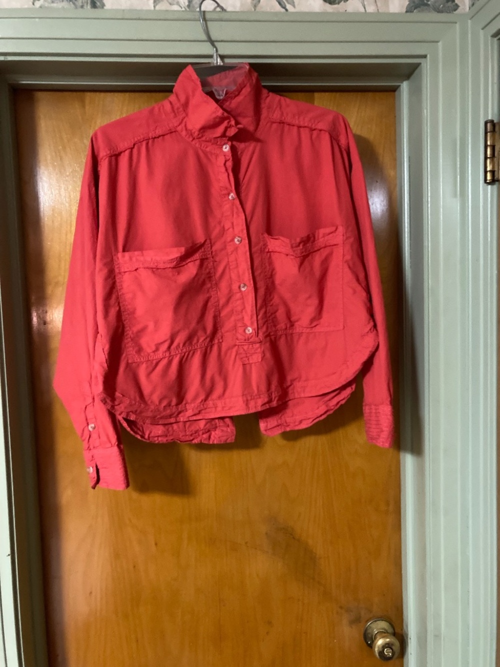 Anthropologie Pilcro Red Placket Back Slit Cotton Shirt Top Size MP
